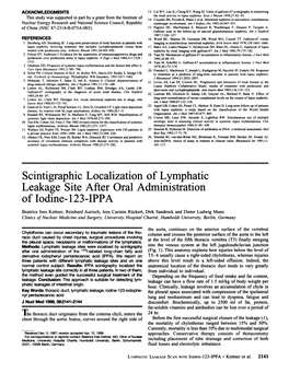 Scintigraphic Localization of Lymphatic Leakage Site After Oral Administration Ofiodine-123-IPPA