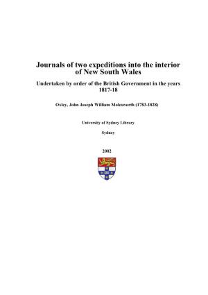 Journals of Two Expeditions Into the Interior of New South Wales Undertaken by Order of the British Government in the Years 1817-18