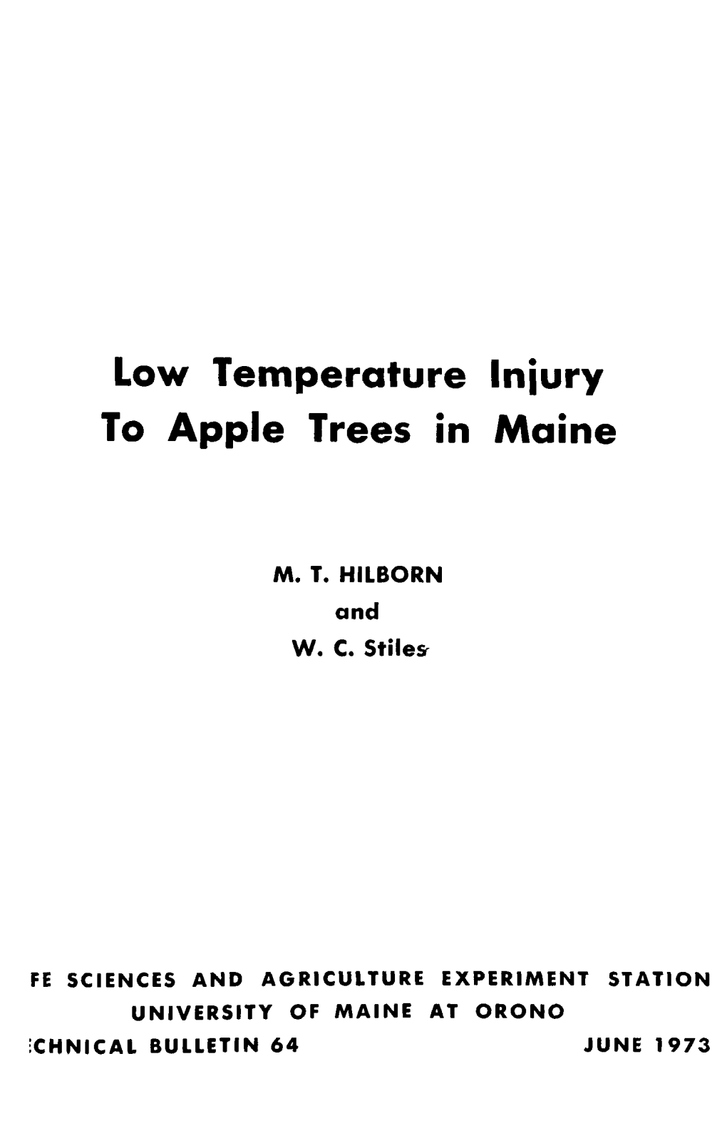 Low Temperature Injury to Apple Trees in Maine