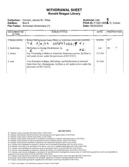 WITHDRAWAL SHEET Ronald Reagan Library