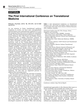 The First International Conference on Translational Medicine