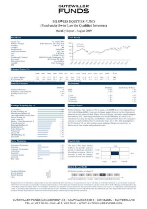 EG SWISS EQUITIES FUND (Fund Under Swiss Law for Qualified Investors) Monthly Report - August 2019