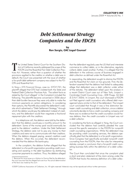 Debt Settlement Strategy Companies and the FDCPA