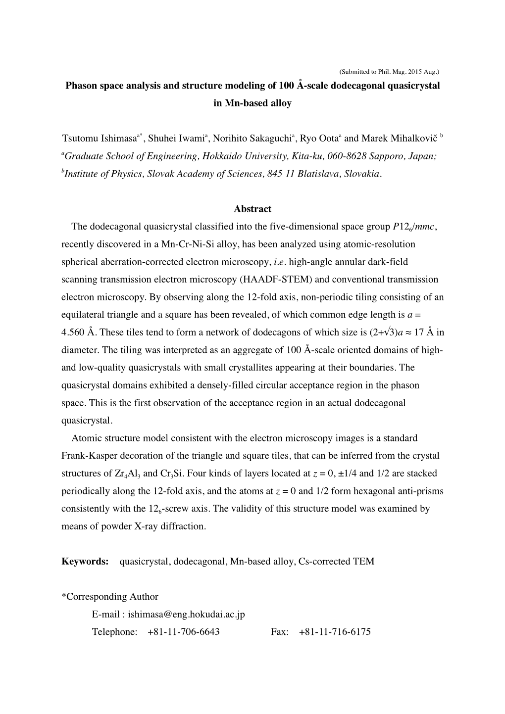 Phason Space Analysis and Structure Modeling of 100 Å-Scale Dodecagonal Quasicrystal in Mn-Based Alloy