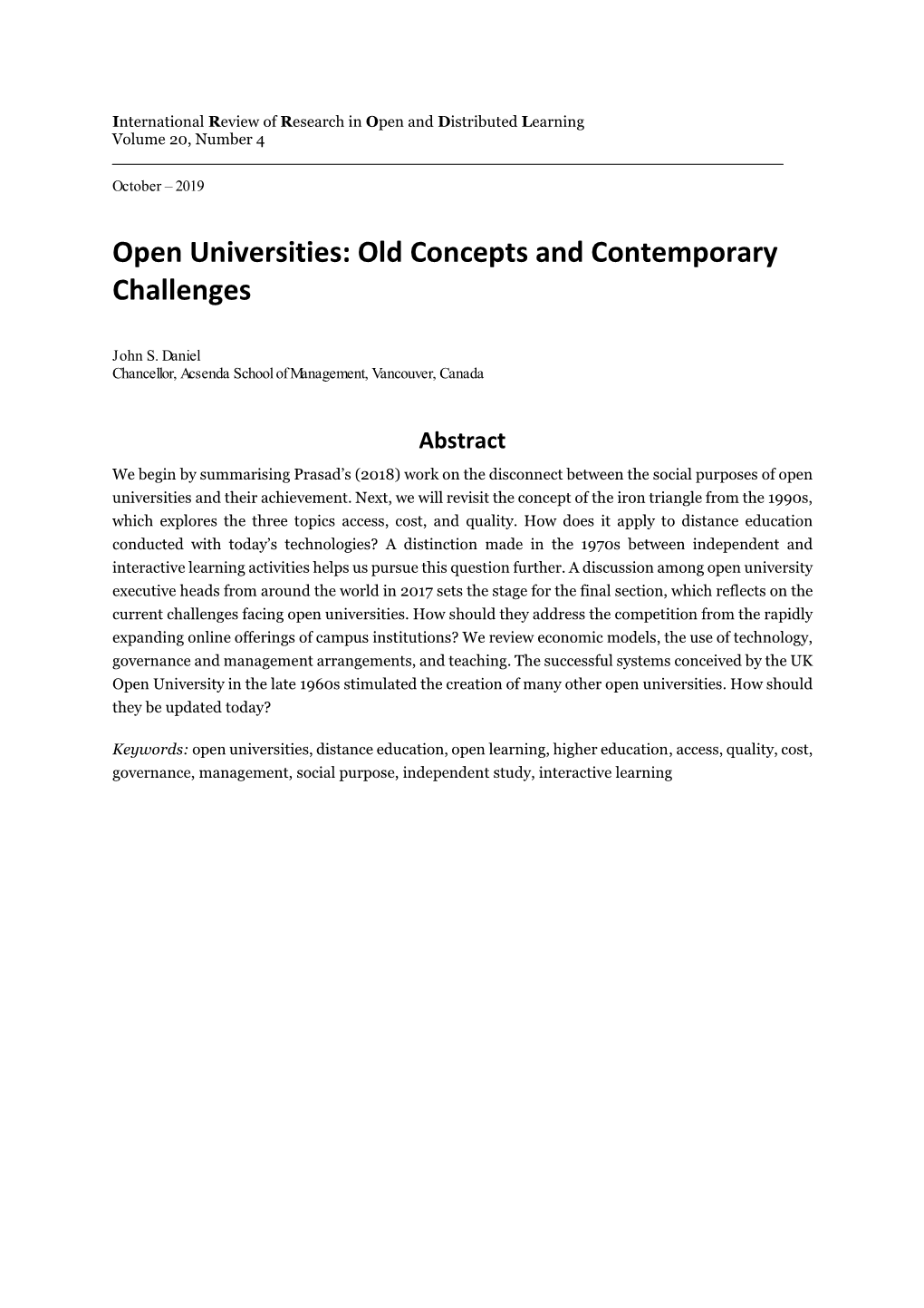 Open Universities: Old Concepts and Contemporary Challenges