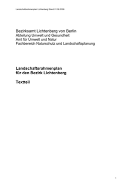 Bezirksamt Lichtenberg Von Berlin Abteilung Umwelt Und Gesundheit Amt Für Umwelt Und Natur Fachbereich Naturschutz Und Landschaftsplanung