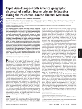 Rapid Asia–Europe–North America Geographic Dispersal of Earliest Eocene Primate Teilhardina During the Paleocene–Eocene Thermal Maximum