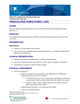 Pediculosis Pubis (Pubic Lice) PEDICULOSIS PUBIS (PUBIC LICE)