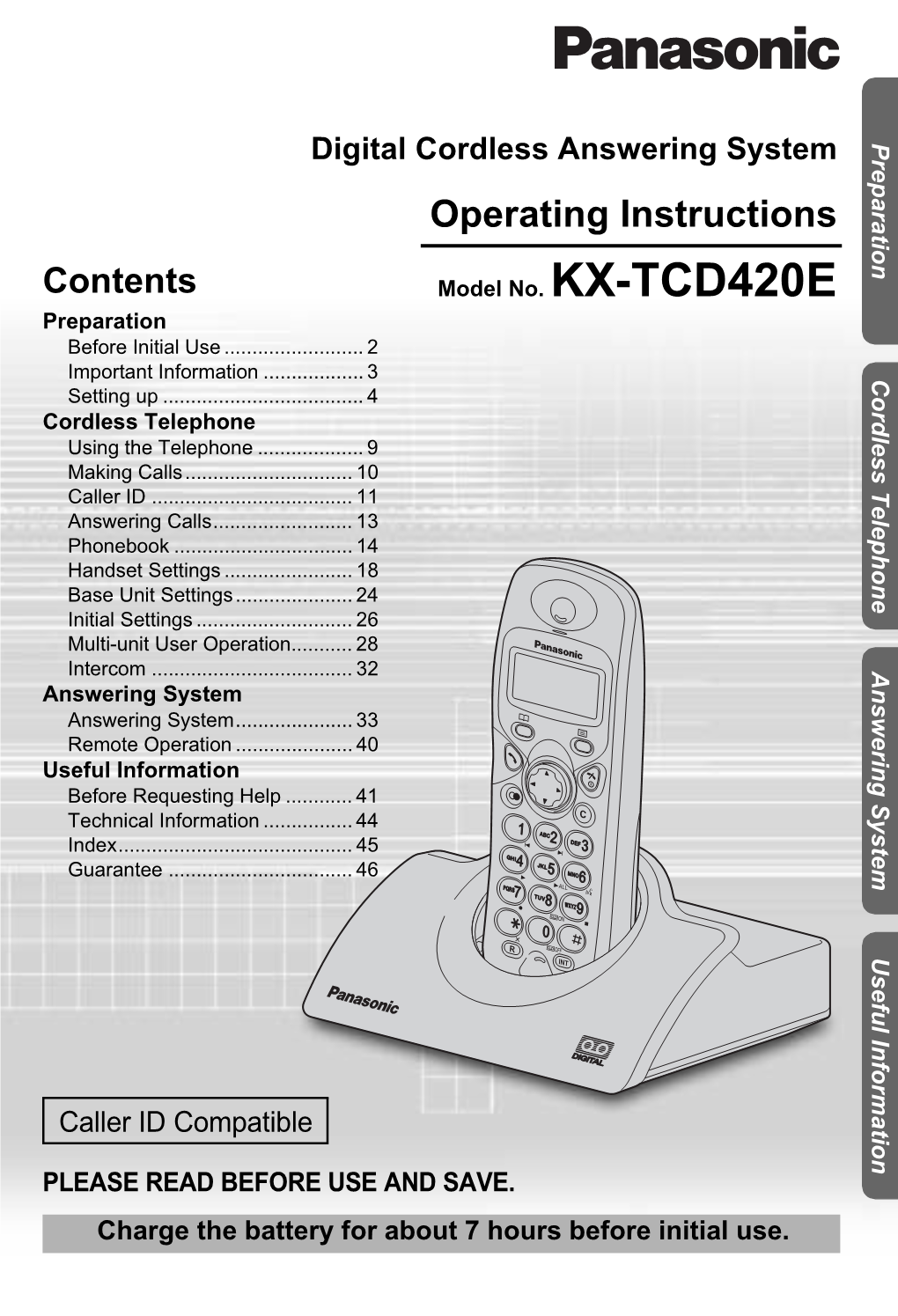 Digital Cordless Answering System Preparation Operating Instructions
