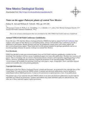 Notes on the Upper Paleozoic Plants of Central New Mexico Sidney R