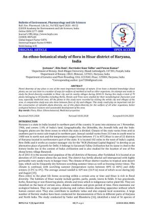 An Ethno-Botanical Study of Flora in Hisar District of Haryana, India