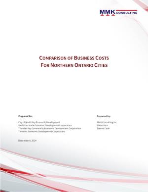 Comparison of Business Costs for Northern Ontario Cities