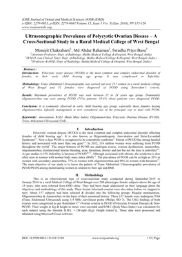 Ultrasonographic Prevalence of Polycystic Ovarian Disease – a Cross-Sectional Study in a Rural Medical College of West Bengal