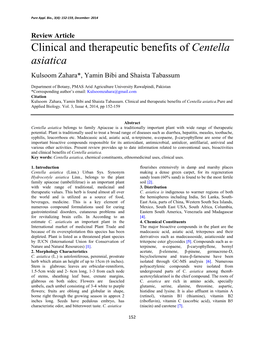 Clinical and Therapeutic Benefits of Centella Asiatica