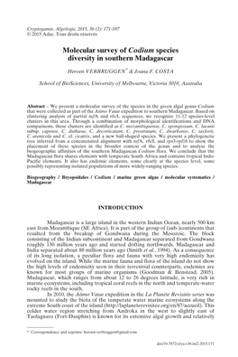 Molecular Survey of Codium Species Diversity in Southern Madagascar