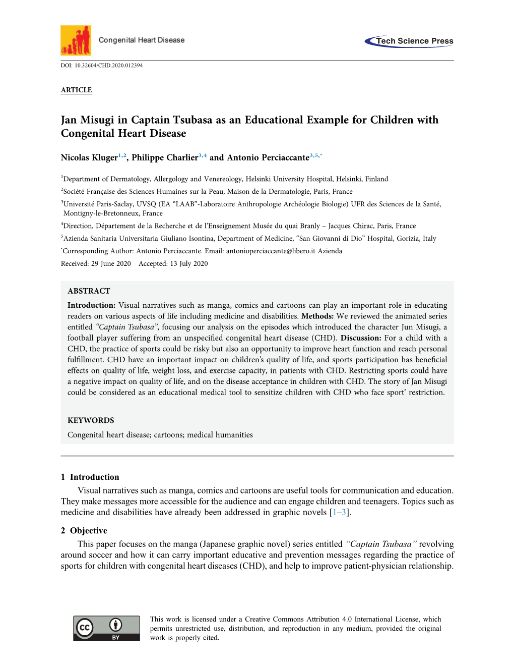 Jan Misugi in Captain Tsubasa As an Educational Example for Children with Congenital Heart Disease