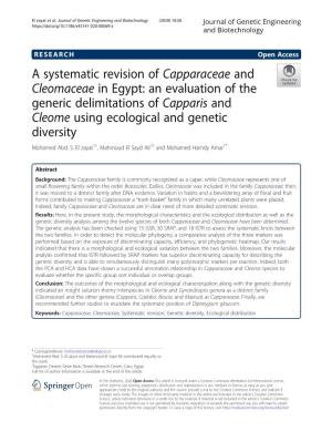 A Systematic Revision of Capparaceae and Cleomaceae in Egypt: An
