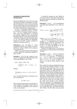 MAXIMUM LIKELIHOOD ESTIMATION for the Efﬁciency of Mles, Namely That the Theorem 1
