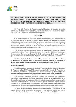 Dictamen Sobre La Propuesta Para La Declaración De Una Zona En La Provincia De Teruel Como