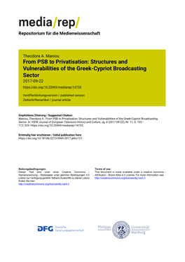 From PSB to Privatisation: Structures and Vulnerabilities of the Greek-Cypriot Broadcasting Sector 2017-09-22