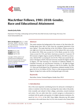 Macarthur Fellows, 1981-2018: Gender, Race and Educational Attainment