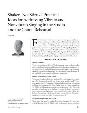 Practical Ideas for Addressing Vibrato and Nonvibrato Singing in the Studio and the Choral Rehearsal
