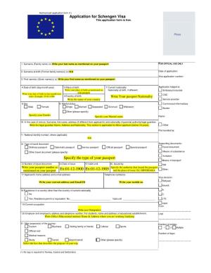 Application for Schengen Visa This Application Form Is Free