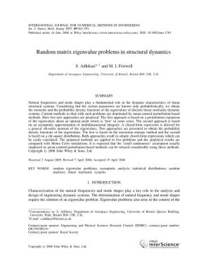 Random Matrix Eigenvalue Problems in Structural Dynamics