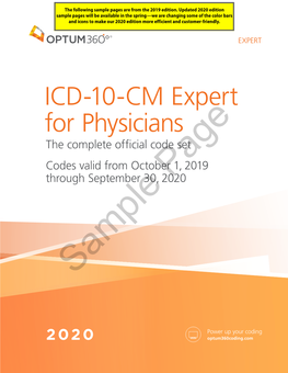 ICD-10-CM Expert for Physicians the Complete Official Code Set Codes Valid from October 1, 2019 Through September 30, 2020
