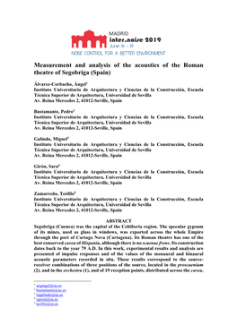 Measurement and Analysis of the Acoustics of the Roman Theatre of Segobriga (Spain)
