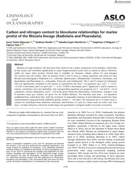 Carbon and Nitrogen Content to Biovolume Relationships for Marine Protist of the Rhizaria Lineage (Radiolaria and Phaeodaria)