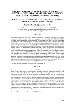 Strategi Pemasaran Bakso Ikan Tuna (Studi Kasus Pada Kelempok Cahaya Nur Di Kelurahan Sodohoa Kecamatan Kendari Barat Kota Kendari)