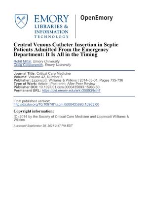 Central Venous Catheter Insertion in Septic Patients