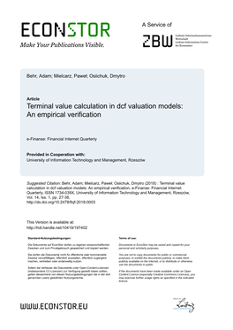 Terminal Value Calculation in Dcf Valuation Models: an Empirical Verification