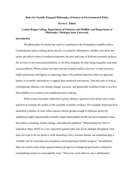 Roles for Socially-Engaged Philosophy of Science in Environmental Policy