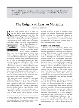 The Enigma of Russian Mortality NICHOLAS EBERSTADT