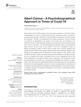 Albert Camus – a Psychobiographical Approach in Times of Covid-19