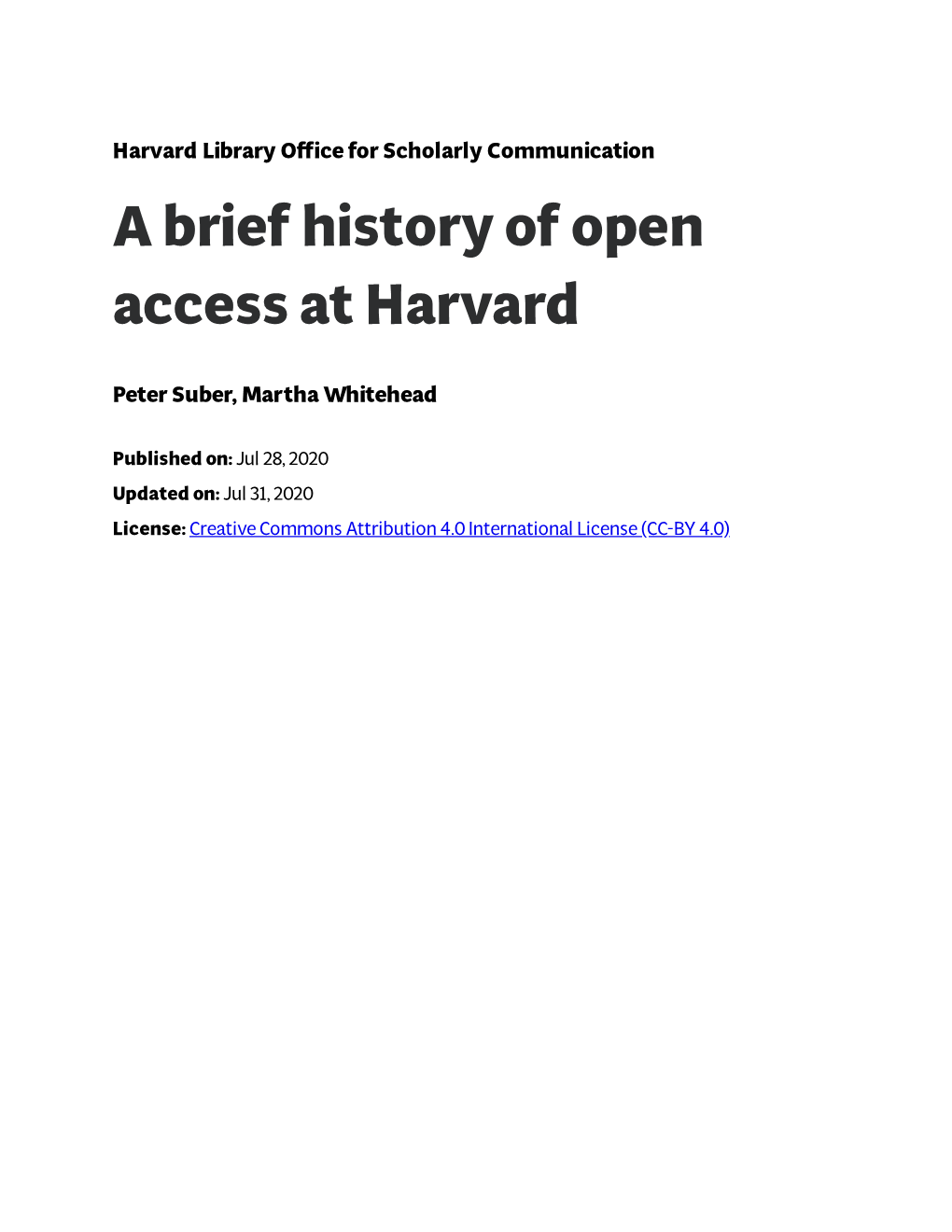 A Brief History of Open Access at Harvard