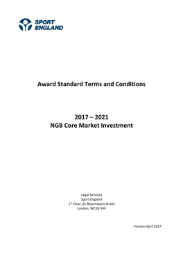 Award Standard Terms and Conditions 2017 – 2021 NGB Core
