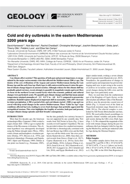 Cold and Dry Outbreaks in the Eastern Mediterranean 3200 Years