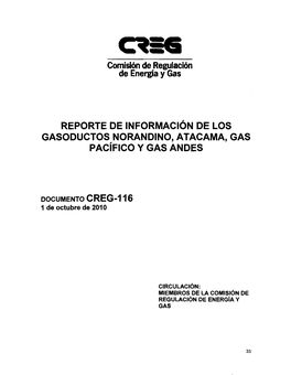 D-116-10 REPORTE DE INFORMACIÓN DE LOS GASODUCTOS NORANDINO, ATACAMA, GAS PACÍFICO Y GAS ANDES Sesión No