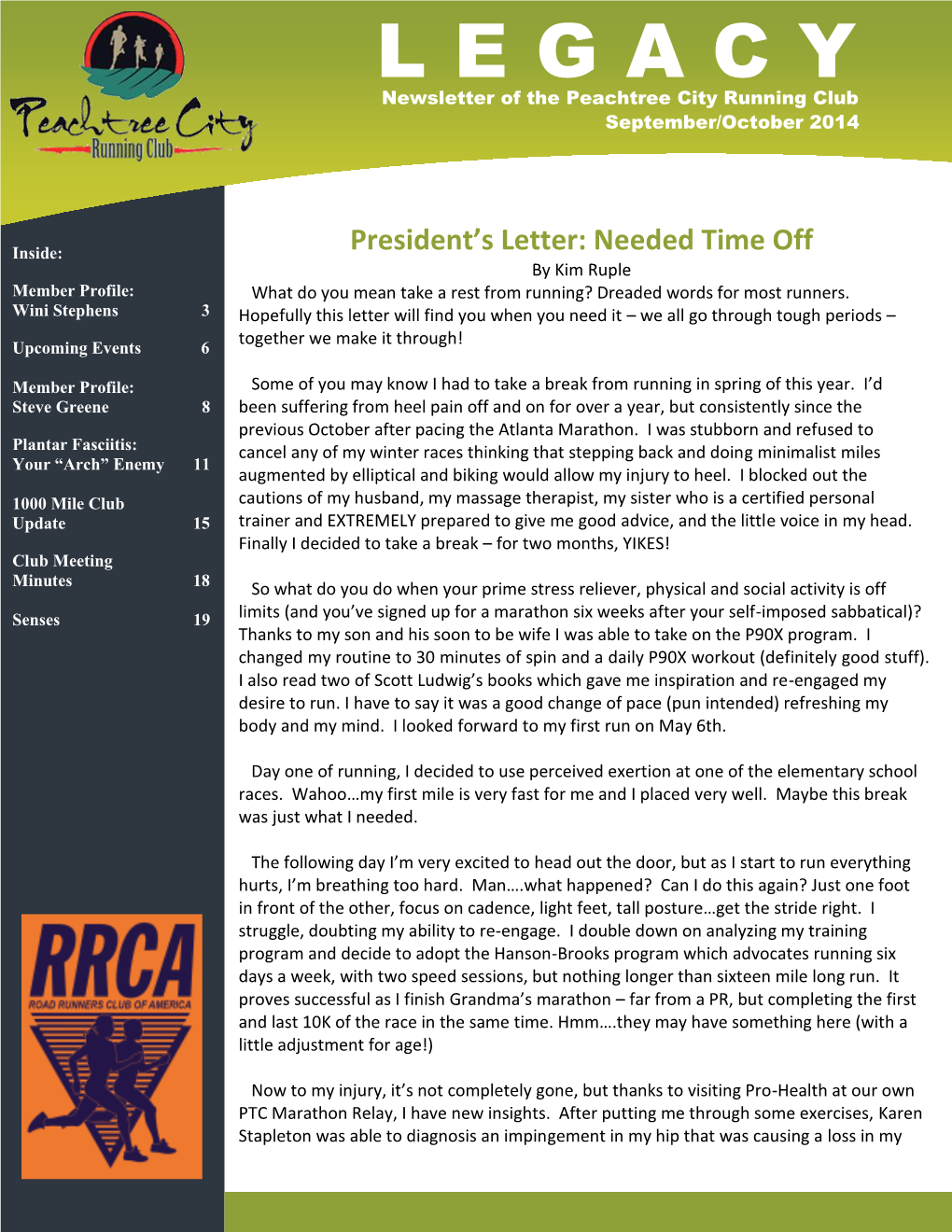 LEGACY Newsletter of the Peachtree City Running Club
