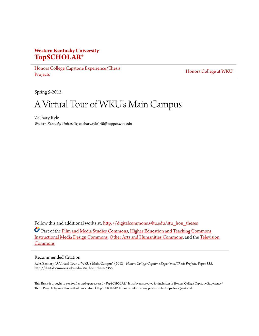 A Virtual Tour of WKU's Main Campus