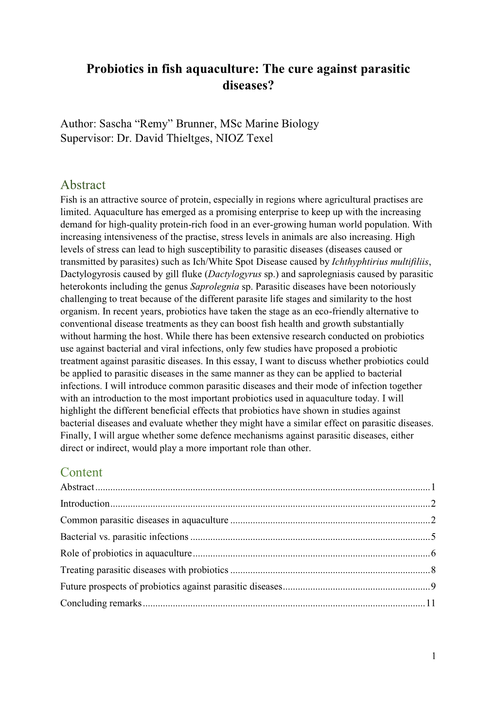 Probiotics in Fish Aquaculture: the Cure Against Parasitic Diseases?