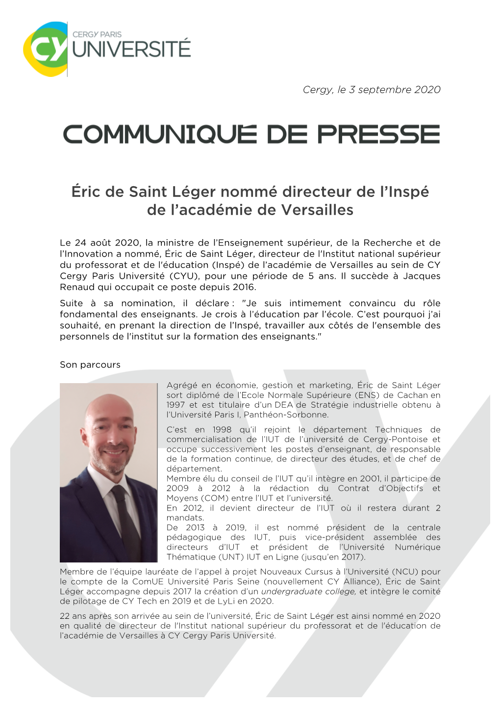 Éric De Saint Léger Nommé Directeur De L'inspé De L'académie De Versailles