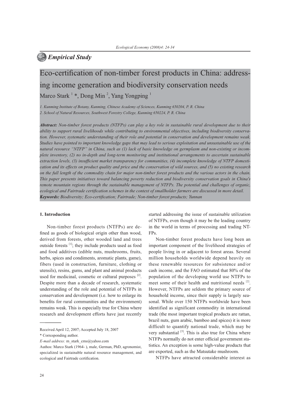 2008. Eco-Certification of Non-Timber Forest Products in China