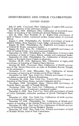 Anniversaries and Other Celebrations United States