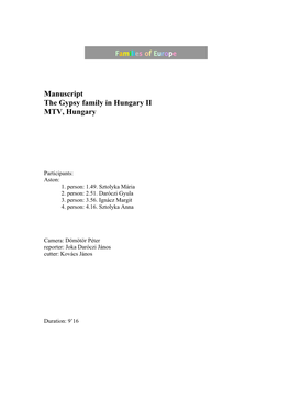 Manuscript the Gypsy Family in Hungary II MTV, Hungary