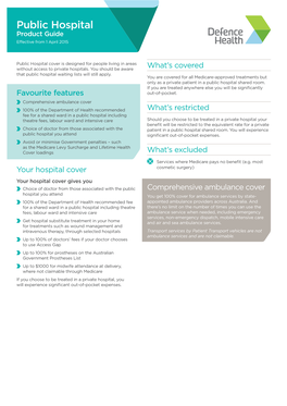 Public Hospital Product Guide Effective from 1 April 2015