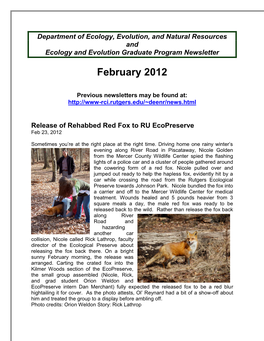 Department of Ecology, Evolution, and Natural Resources and Ecology and Evolution Graduate Program Newsletter